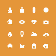 Invert medical and nature vector icon set. Different white symbols on the colored background.