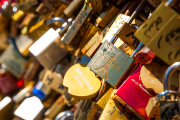 Love padlocks on parisian bridge
