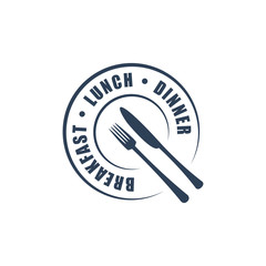 Restaurant round logotype with fork & knife silhouettes
