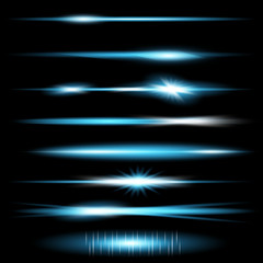 Creative concept Vector set of glow light effect stars bursts with sparkles isolated on black background.