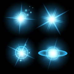 Creative concept Vector set of glow light effect stars bursts with sparkles isolated on black background.