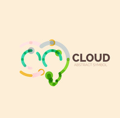 Flat linear design speech cloud logo. Talk bubble, modern geometric industrial thin line icon