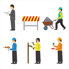 Set of construction workers for info graphics. Flat vector icons