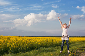 jumping girl in rape field