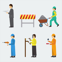 Set of construction workers for info graphics. Flat vector icons