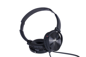 black headphones on isolated white background