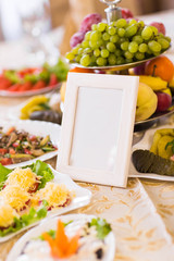 Blank event Guest Card on restaurant table close-up