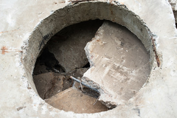 Concrete block with the manhole opening