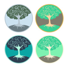 Tree vector design set illustration with colourful natural theme.
