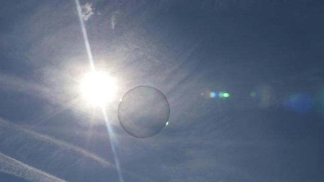 Bubbles mad of soap and air flying in front of blue sky slow-mo 1080p FullHD footage - Soap bubbles in the air environmental and nature background 1080p HD slow motion video 