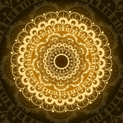 Golden round ornament wallpaper. Vintage Floral mandala.Vector background