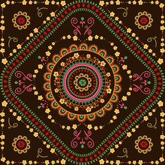 Traditional ornamental floral paisley vector pattern. East ornament with circle flower mandala and colorful details. Boho design