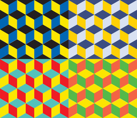 Seamless geometric colorful vector background. Cube shapes. Optical illusion