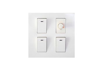 Dimmer switch and light switch on switchboard isolate white background