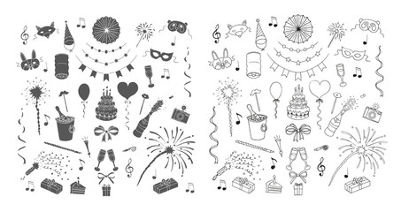Party and celebration elements. Doodle set. Isolated