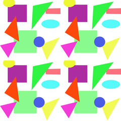 геометрические фигуры разноцветные треугольники, квадраты круги на белом фоне