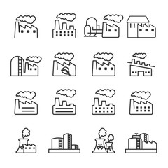 thin line factory plant building icon set, vector eps10
