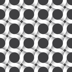 Abstract repeatable pattern background of white twisted strips. Swatch of intertwined wavy strips. Seamless pattern with optical illusion of volume rings.