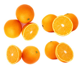 Served orange fruit composition isolated over the white background, set of different foreshortenings