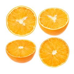 Dried orange cut in half isolated over the white background, set of different foreshortenings