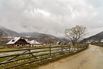 House in the village by the mountains