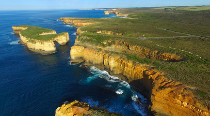 Aerial view of Razorback viewpoint on the Great Ocean Road