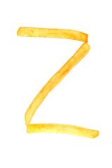Z alphabet letter from French fries on the white