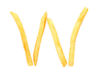 W alphabet letter from French fries on the white