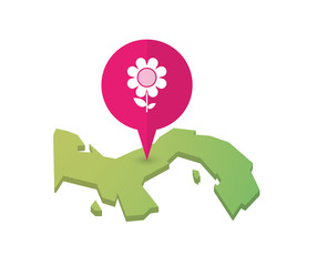 Map of Panama with a map marker and a flower