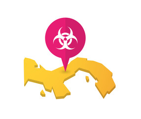 Map of Panama with a map marker and a biohazard sign