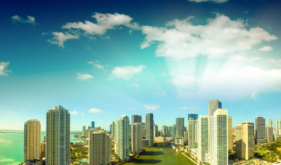 Fototapeta na wymiar Downtown Miami buildings and sunset skyline