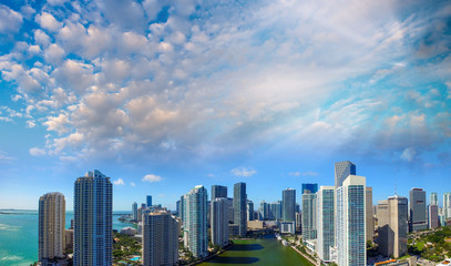 Sunset over Downtown Miami and Brickell, aerial view