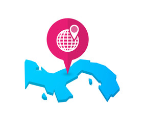 Map of Panama with a map marker and a world globe