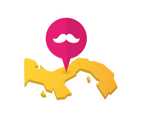 Map of Panama with a map marker and a moustache