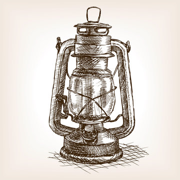 Vintage Lantern Sketch Vector Illustration