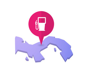 Map of Panama with a map marker and a gas station