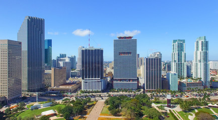 MIAMI - FEBRUARY 25, 2016: Downtown aerial skyline on a beautifu