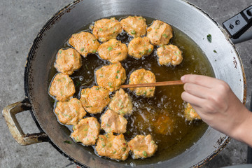 fish-paste balls on pan