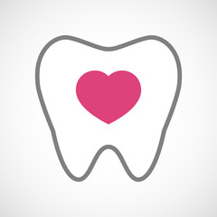 Line art tooth icon with a heart
