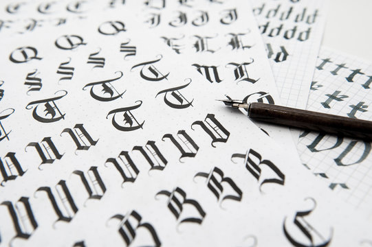 Calligraphy in Gothic style, the old font texture