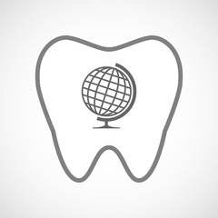 Line art tooth icon with  a table world globe