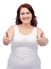 Fototapeta premium plus size woman in underwear showing thumbs up