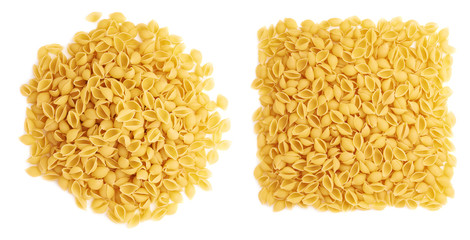 Pile of dry conchiglie pasta over isolated white background