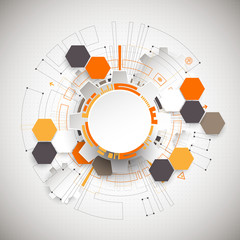 Abstract orange colored technological background with various te