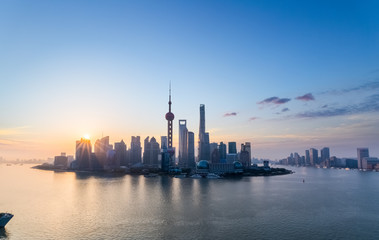 charming shanghai skyline in sunrise