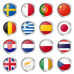 button collection with country flags