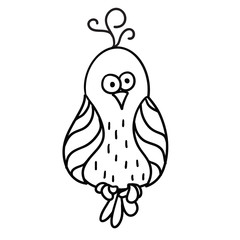 Cute cartoon bird with black contour