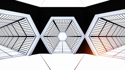 Space shuttle interior hallways