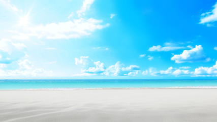 Fototapeta na wymiar Sandcastle beach on bright sky. 3d rendering