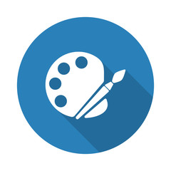 Flat white Palette web icon with long drop shadow on blue circle